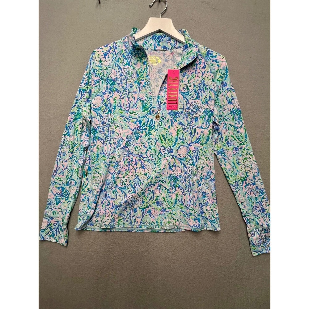 Lilly Pulitzer Luxletic Marion Half Zip UPF 50 Soleil It On Me Blue Pink M NEW